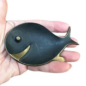 Midcentury Baller Brass Whale Ashtray Small Dish MCM Walter Bosse Vintage 50s